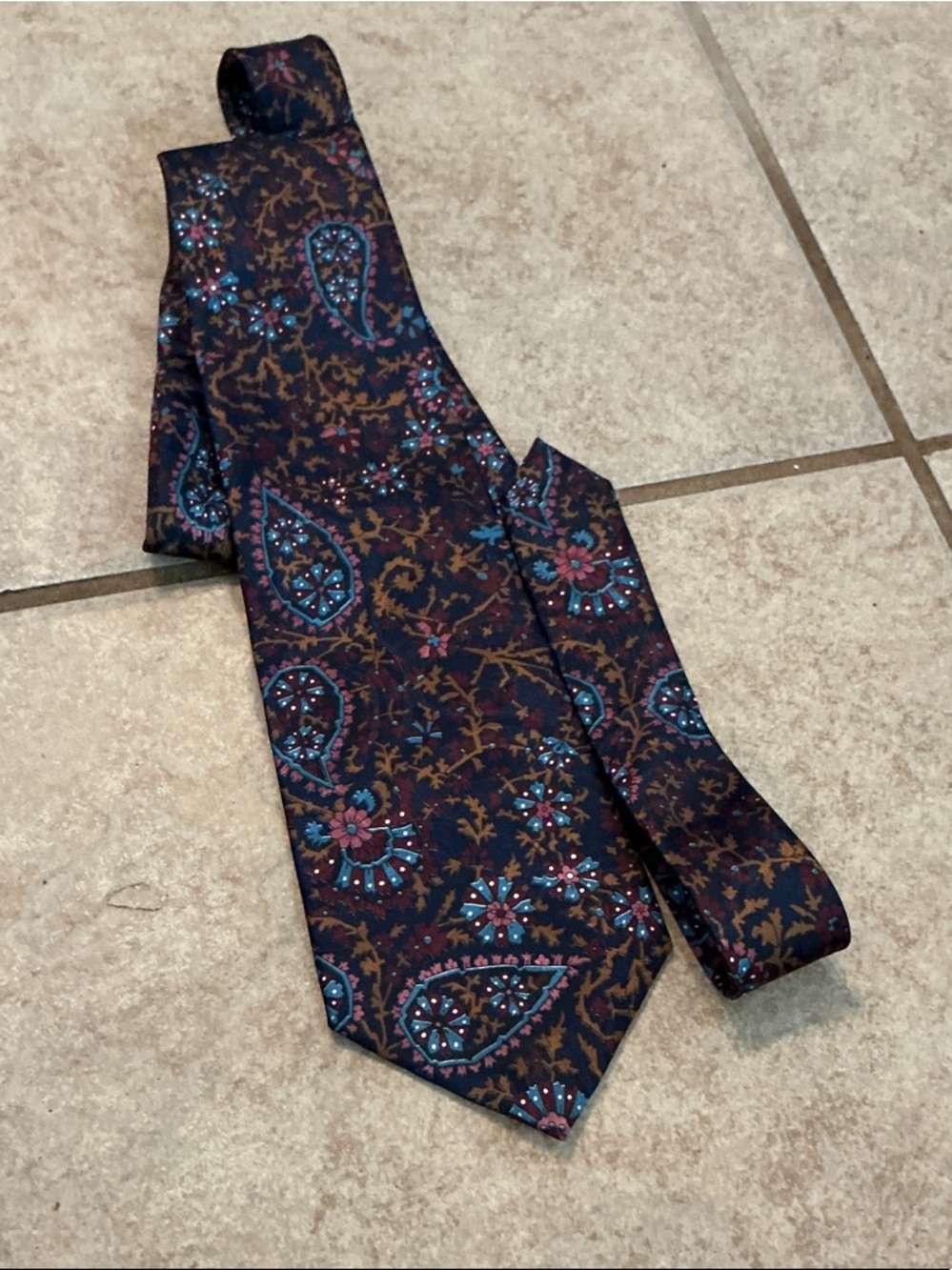 Men's Paisley Dress Necktie in Brown & Blue